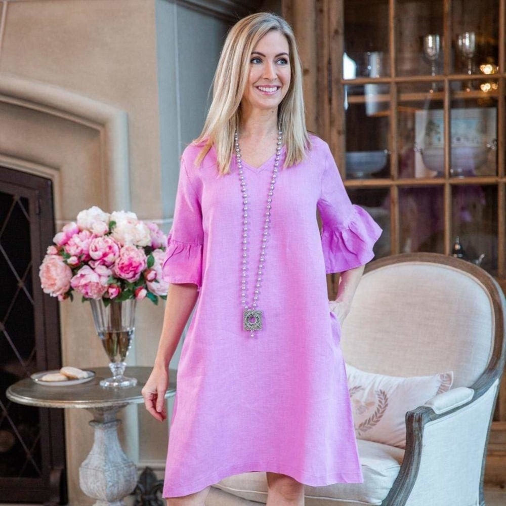 Chic Pink Ruffle Sleeve Midi Dress